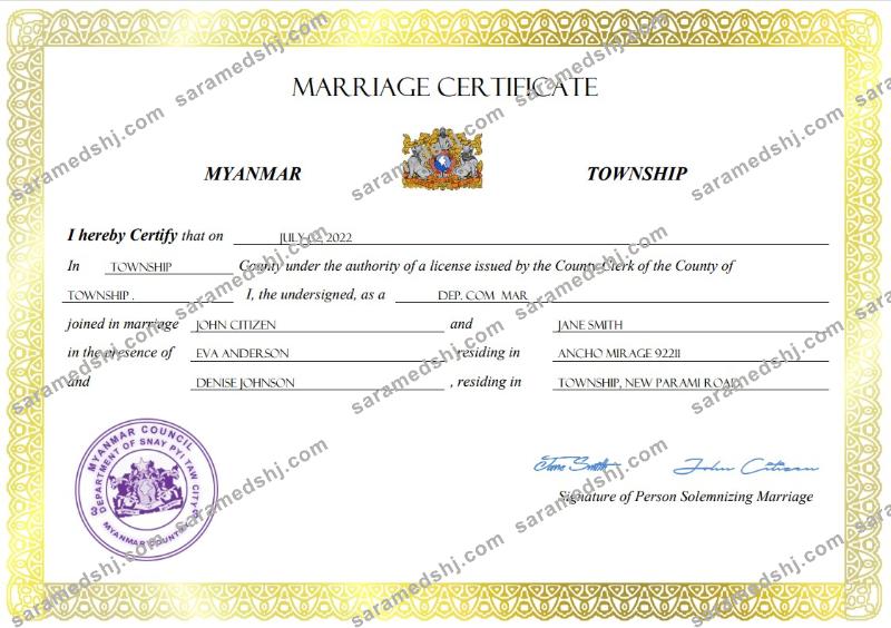 Myanmar marriage certificate Word and PDF template